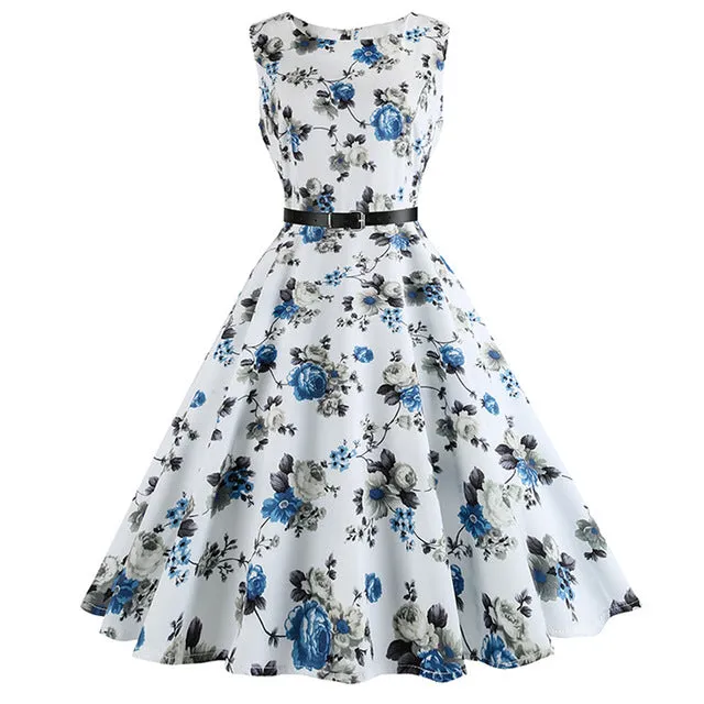 Floral Print Vintage Dress Women Retro PinUp Tutu Dresses Hepburn 50s 60s Rockabilly Robe feminino Vestidos Swing dresses S~3XL