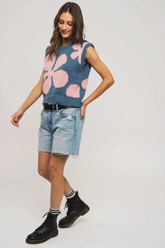 Floral Sweater Vest - Blue