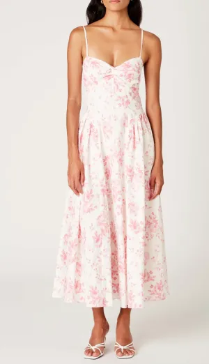 Floral Sweetheart Neckline Midi Dress