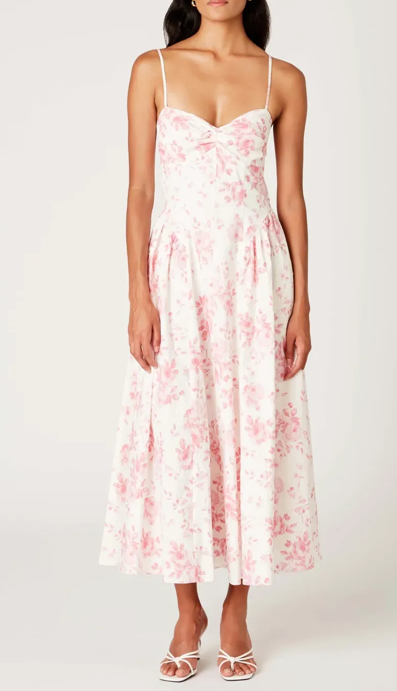 Floral Sweetheart Neckline Midi Dress