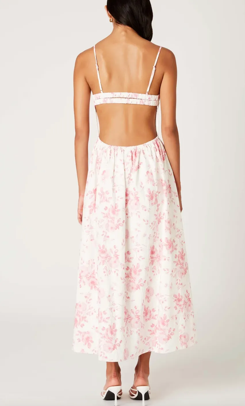 Floral Sweetheart Neckline Midi Dress