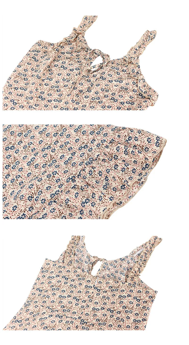 Flounces Suspenders Lace-up Ruffled Hem Backless Floral Print Mini Dress