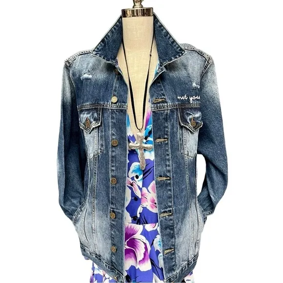 FP x Sandrine Rose  L’Artiste Distressed Denim Jean Jacket, Medium, NWT