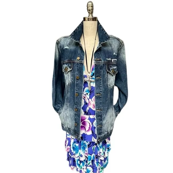 FP x Sandrine Rose  L’Artiste Distressed Denim Jean Jacket, Medium, NWT