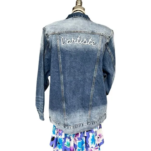 FP x Sandrine Rose  L’Artiste Distressed Denim Jean Jacket, Medium, NWT
