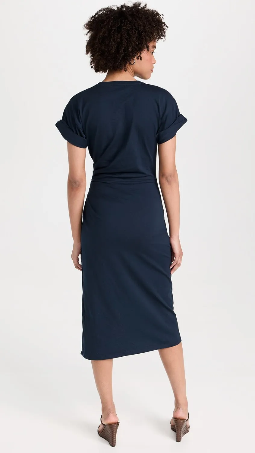 Frame - Faux Wrap Midi Dress in Navy