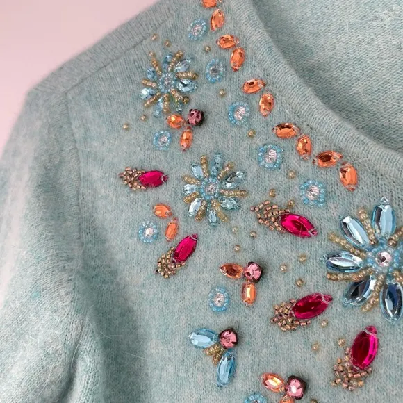 Free People Womens Twee 3/4 Sleeve Delicate Wool Bead Embroidered Cardigan XS