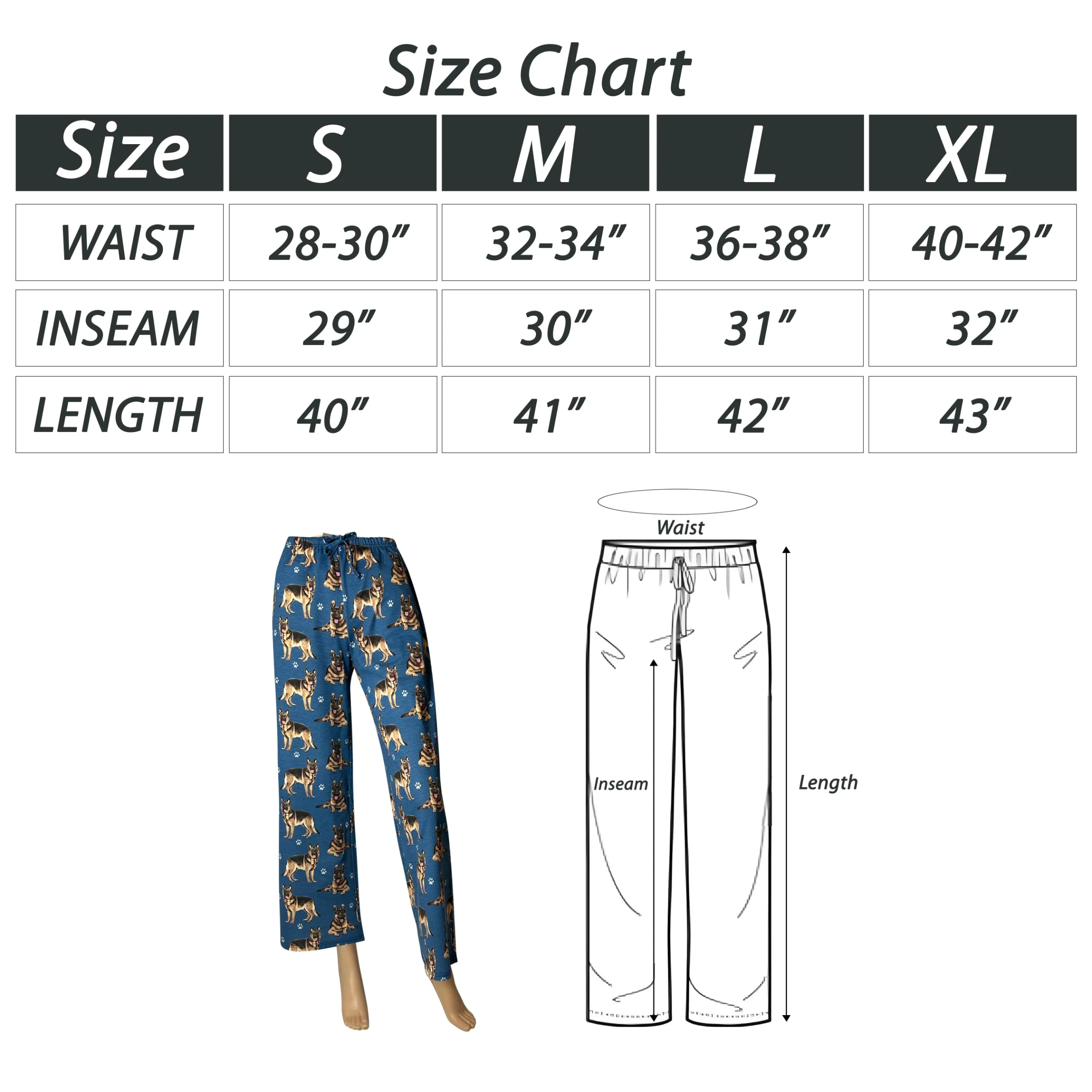 German Shepherd Pajama Bottoms - Unisex Cotton Blend PJs