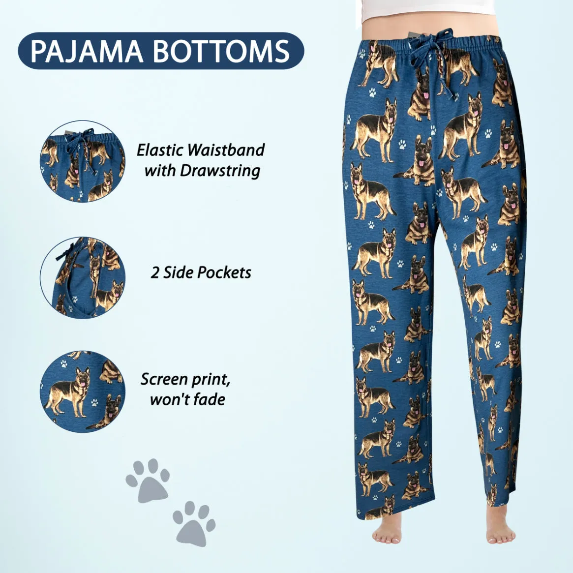 German Shepherd Pajama Bottoms - Unisex Cotton Blend PJs