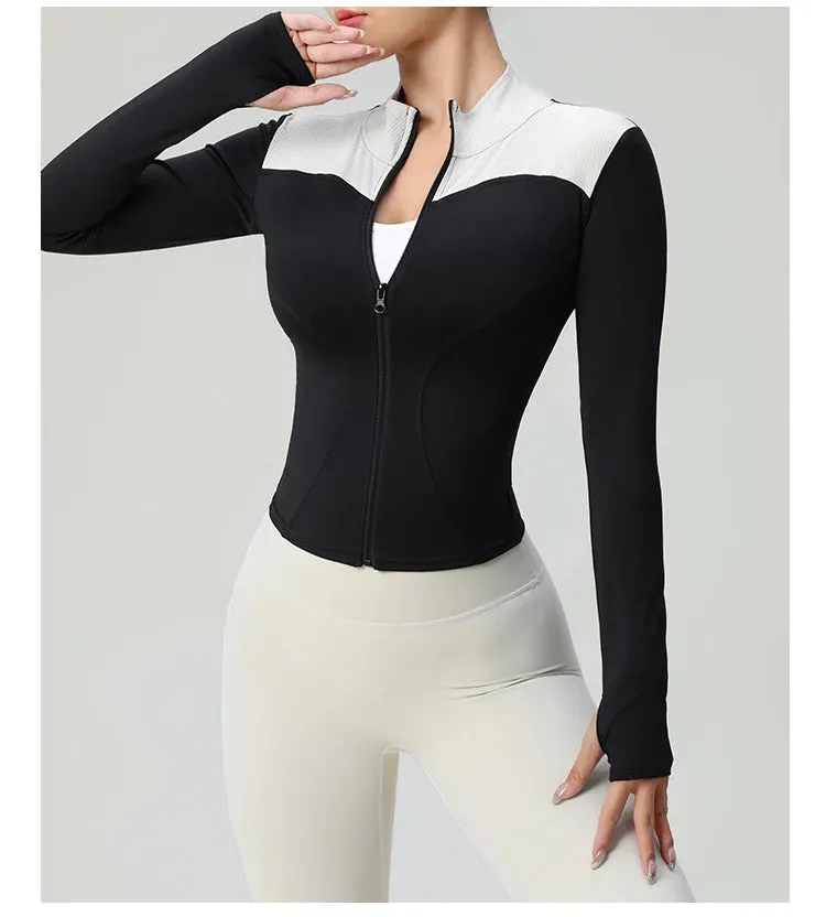 Girls' Long Sleeve Zip-Up Activewear Jacket – Slim Fit Running & Workout Sports Coat
