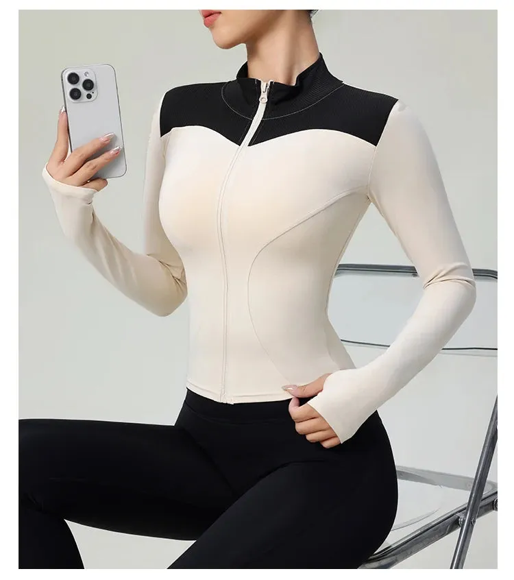 Girls' Long Sleeve Zip-Up Activewear Jacket – Slim Fit Running & Workout Sports Coat