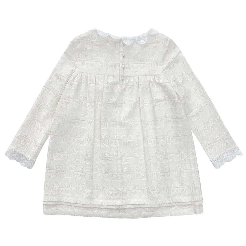Girls Lotus Trim Dress - Cream