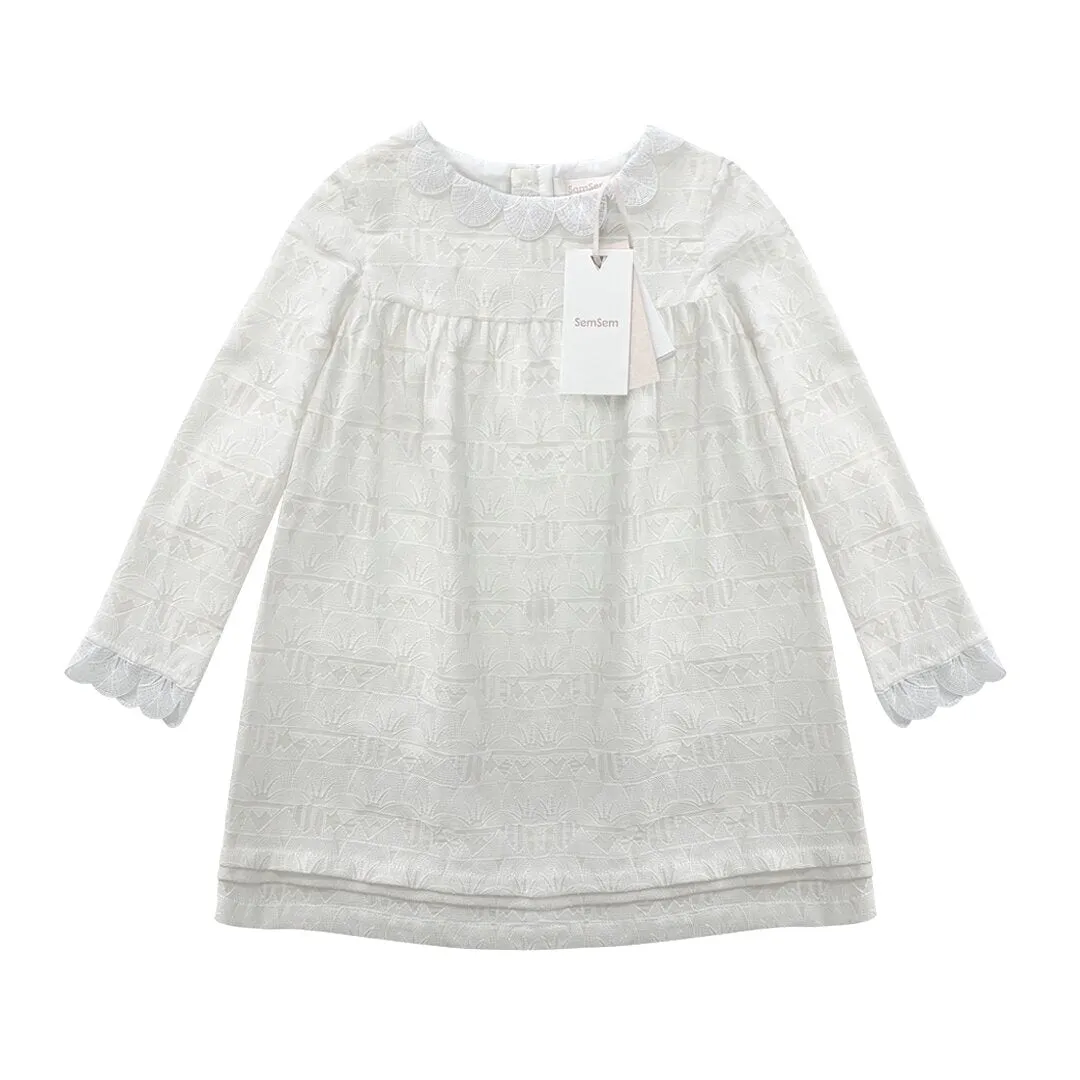 Girls Lotus Trim Dress - Cream