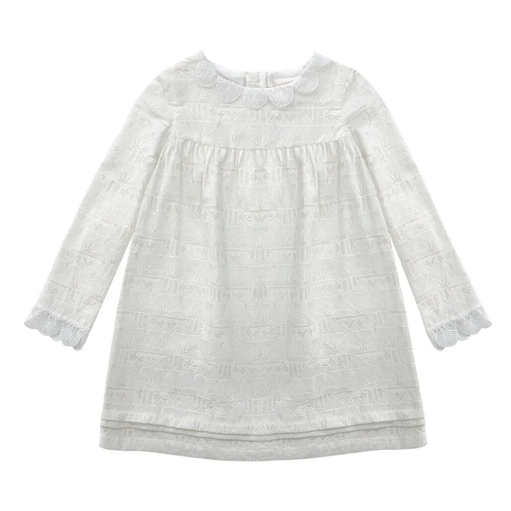 Girls Lotus Trim Dress - Cream