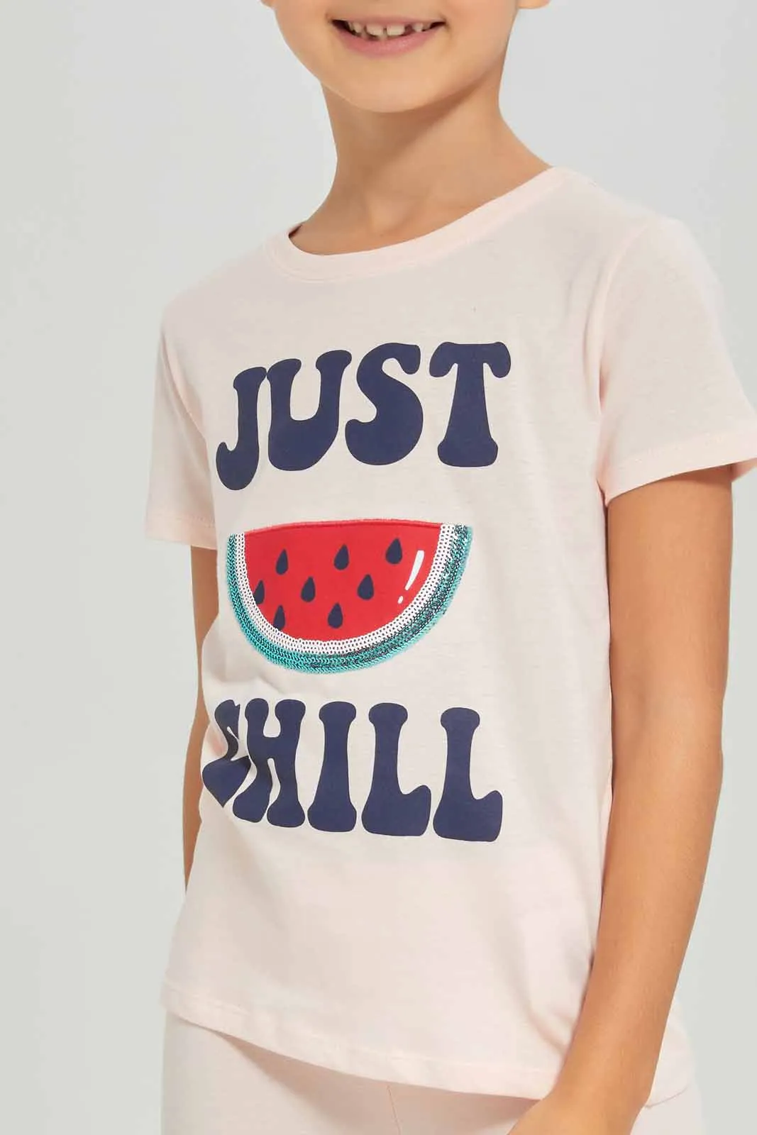 Girls Printed Watermelon Pink T-Shirt