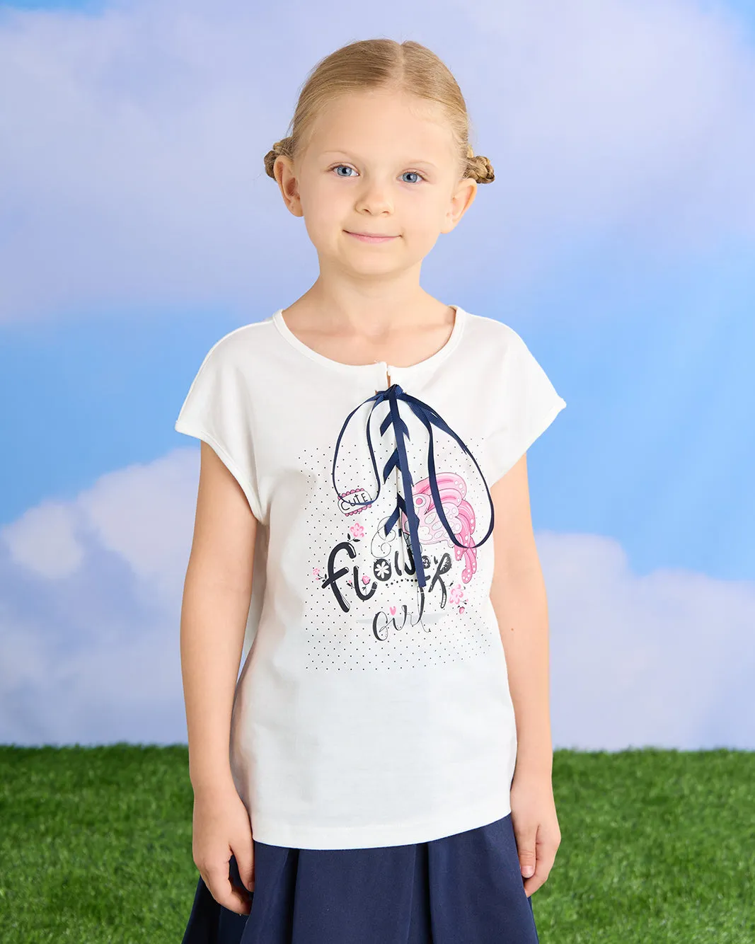 Girls White And Navy Casual Set (2 Piece)