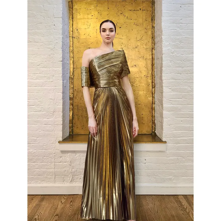 Gold Sunray Plissé Maxi Skirt