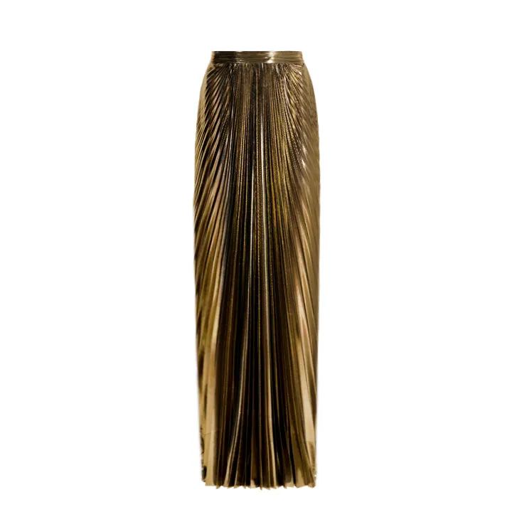 Gold Sunray Plissé Maxi Skirt