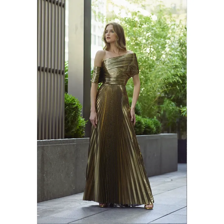 Gold Sunray Plissé Maxi Skirt