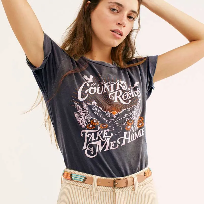 Graphic Tees women black cotton t shirt casual style top tshirt