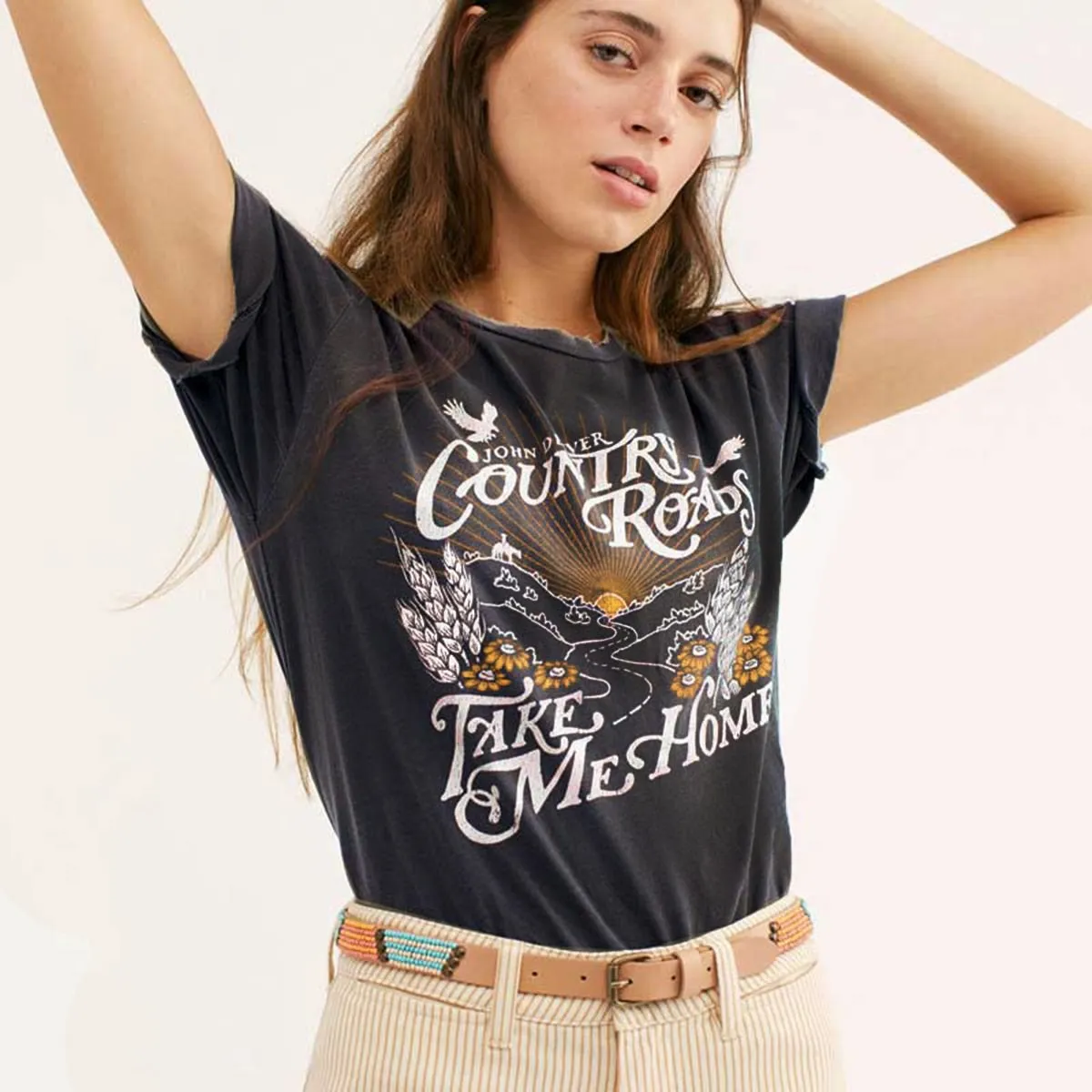 Graphic Tees women black cotton t shirt casual style top tshirt