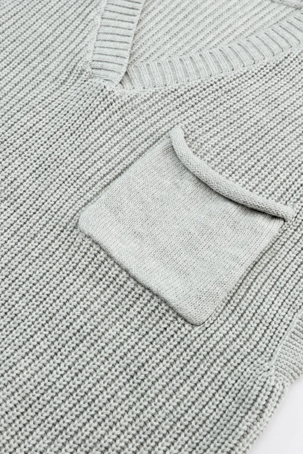 Gray Knitted V Neck Sweater and Casual Pants Set
