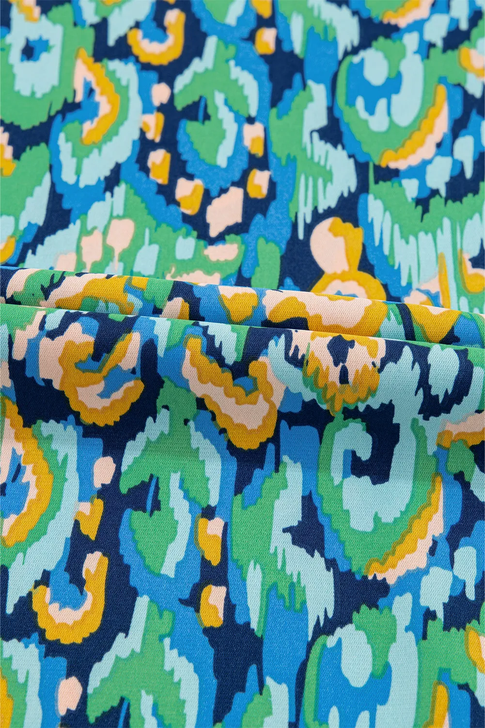Green Abstract Print V Neck Half Sleeve Loose Fit Tunic Blouse