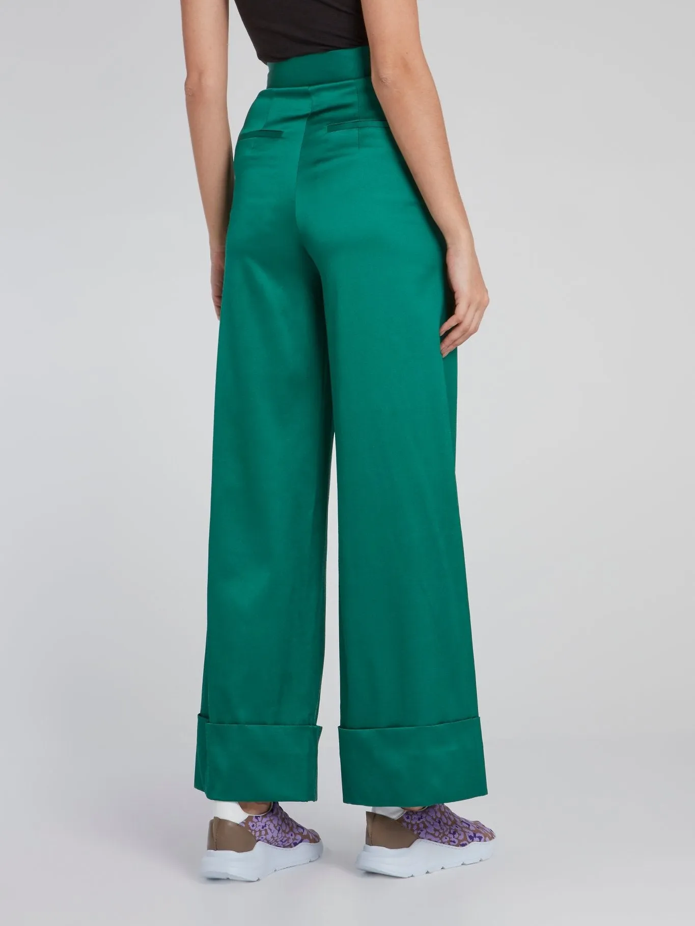 Green Fold Over Viscose Pants