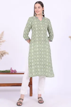 Green Printed Straight Modal Kurta