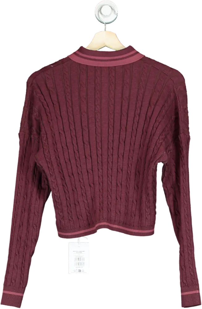 Gymshark Burgundy Rest Day Cable Knit Pullover UK XS