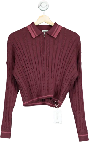 Gymshark Burgundy Rest Day Cable Knit Pullover UK XS