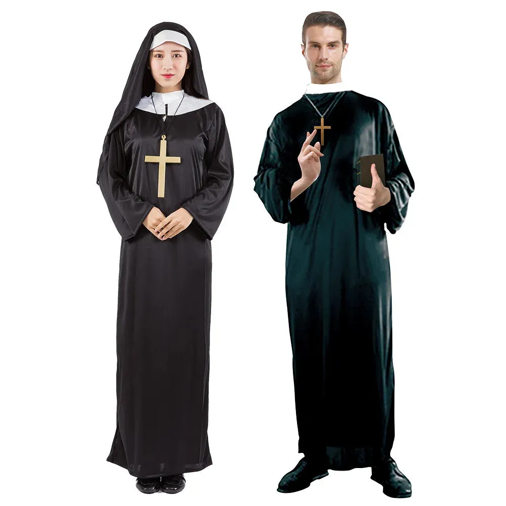 Halloween Men Priest Cosplay Costumes For Women Clothes Carnival  Nun Long Robes Religious Catholic Church Clothing Missionary