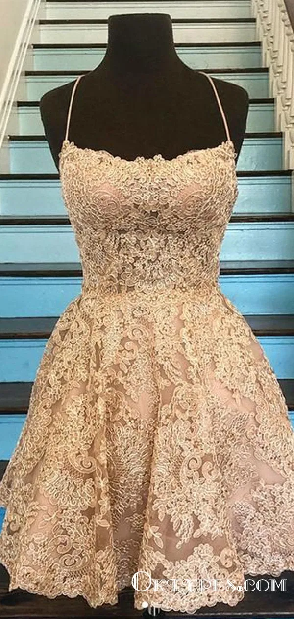 Halter Spaghetti Strap Vintage Lace Applique Homecoming Dresses, TYP2013