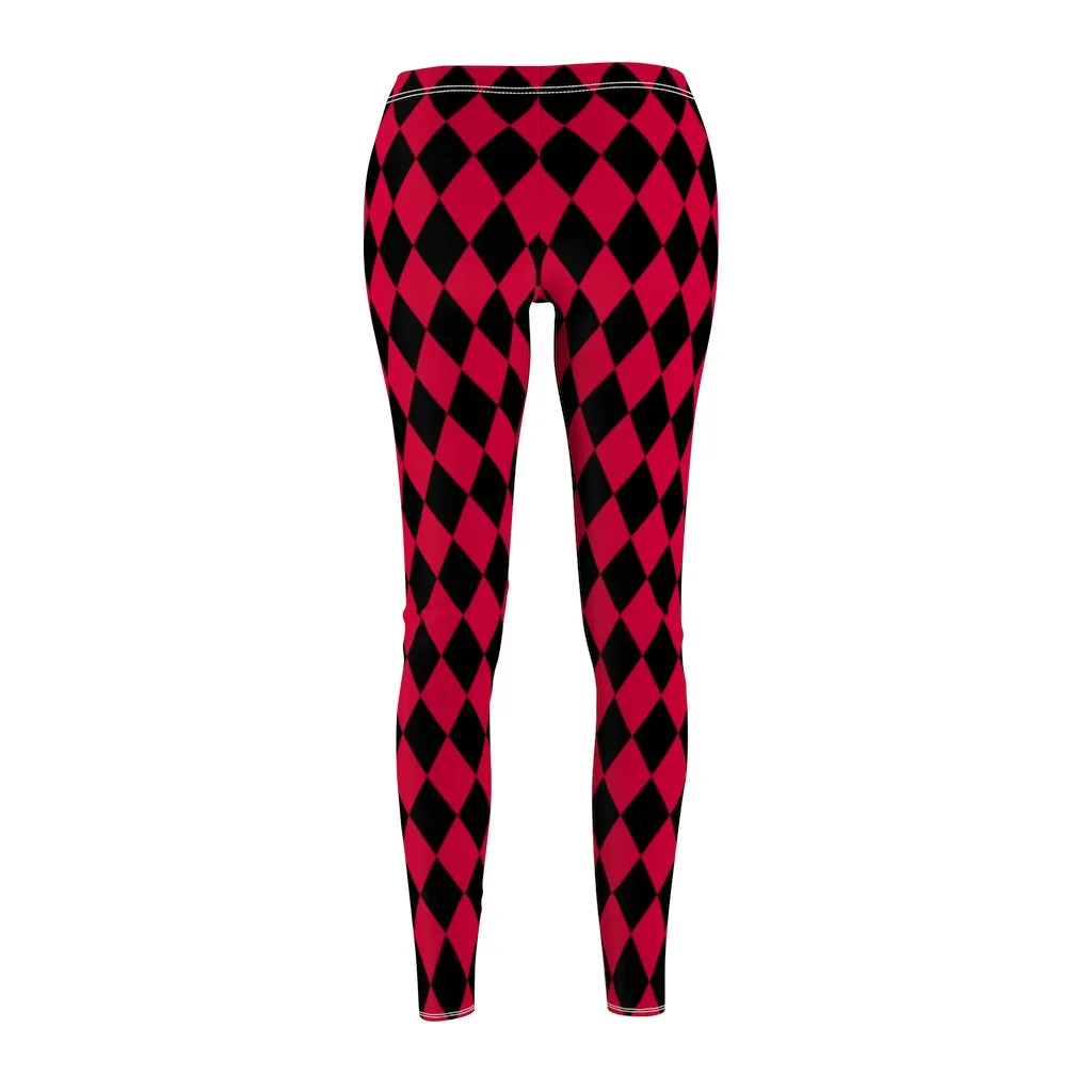 Harlequin Women's Casual Leggings | Black Red Diamonds Pattern Stretch Pants | Comic Book Inspired Suicide Squad Joker