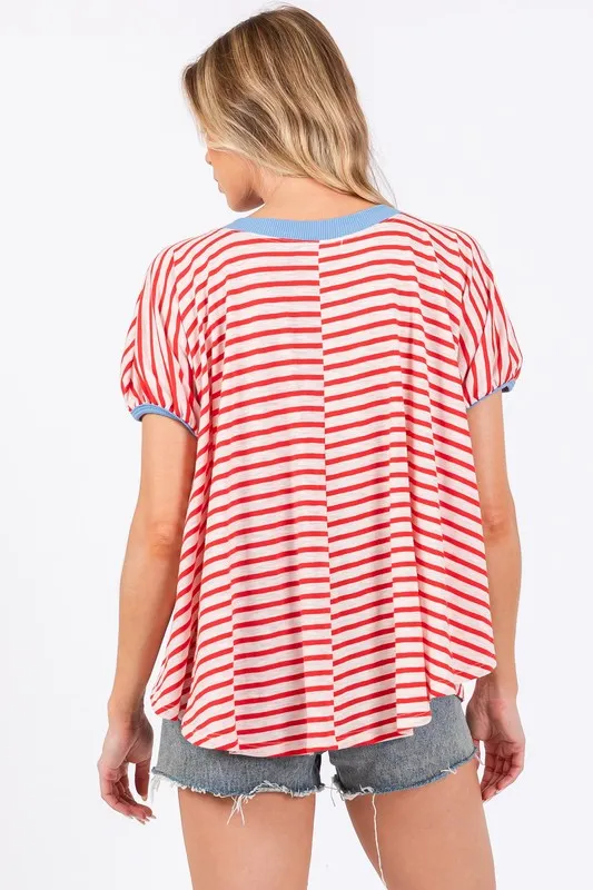Hazel Blues® |  Ces Femme Striped Round Neck Short Sleeve T-Shirt