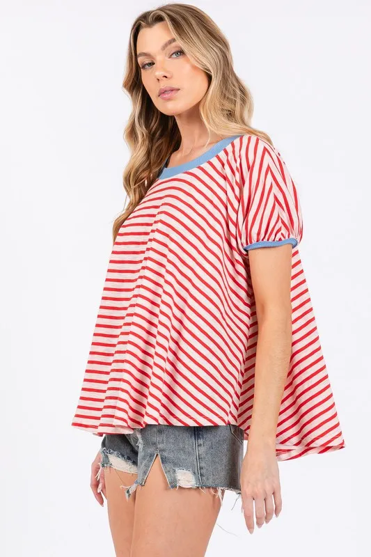 Hazel Blues® |  Ces Femme Striped Round Neck Short Sleeve T-Shirt