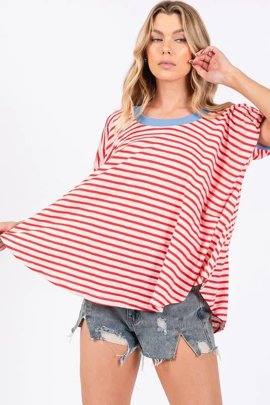 Hazel Blues® |  Ces Femme Striped Round Neck Short Sleeve T-Shirt
