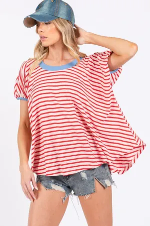 Hazel Blues® |  Ces Femme Striped Round Neck Short Sleeve T-Shirt