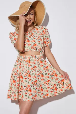 Hazel Blues® | Floral Cutout Short Puff Sleeve Dress