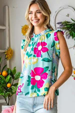 Hazel Blues® |  Floral Print Ruffle Shoulder Blouse