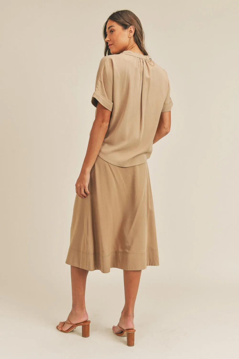 Hazel Blues® |  MABLE Short Sleeve Top and Button Down Midi Skirt Set