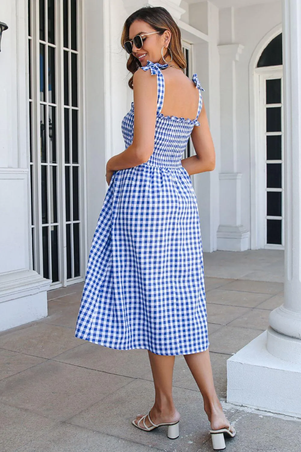 Hazel Blues® | Plaid Frill Trim Tie Shoulder Dress
