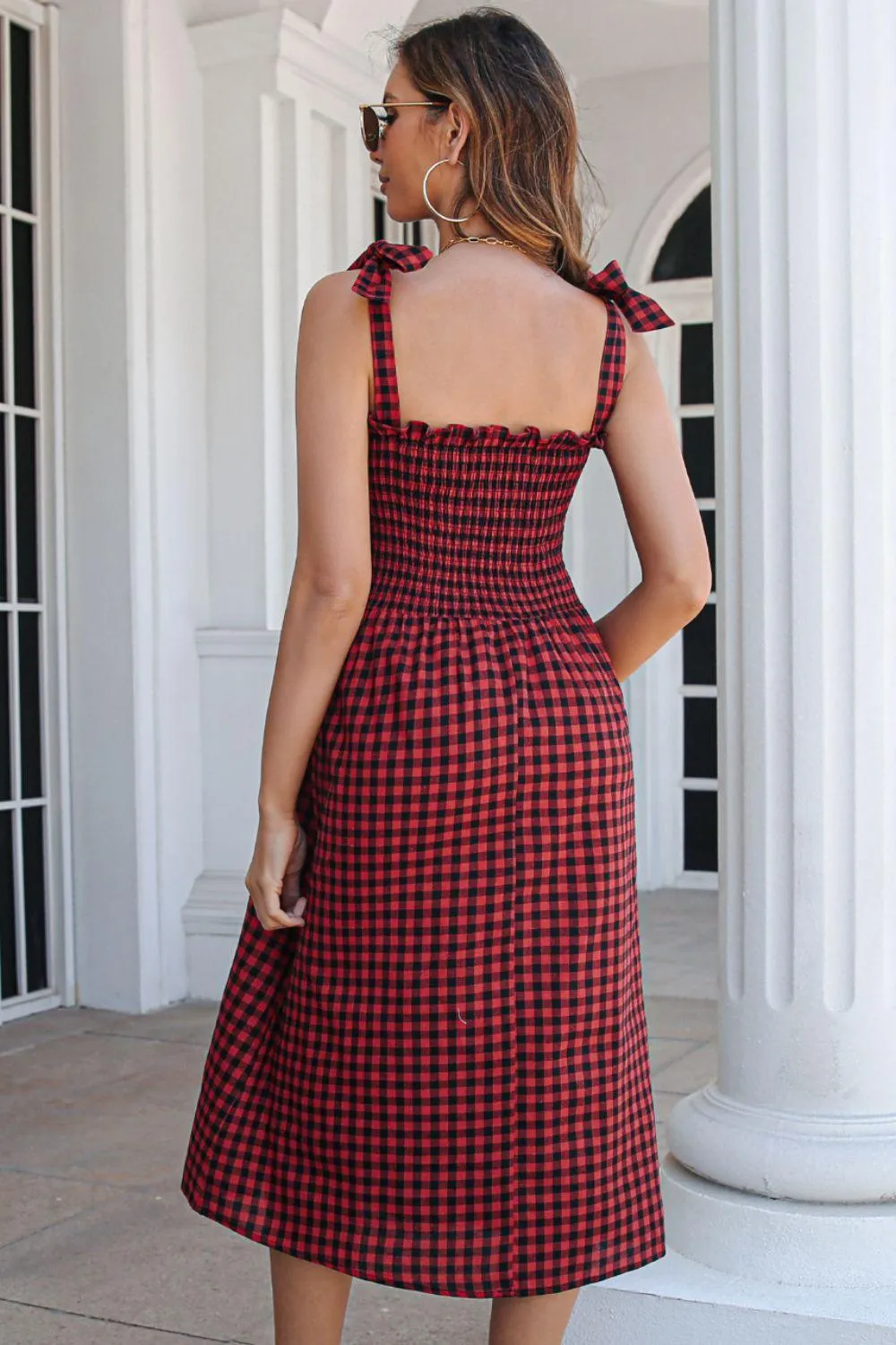 Hazel Blues® | Plaid Frill Trim Tie Shoulder Dress