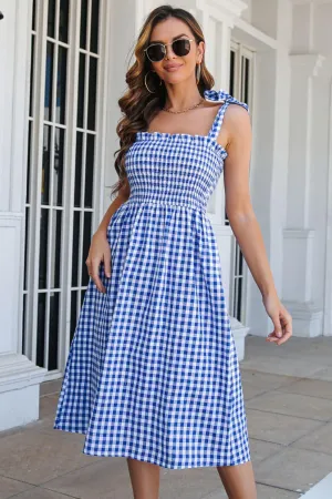 Hazel Blues® | Plaid Frill Trim Tie Shoulder Dress