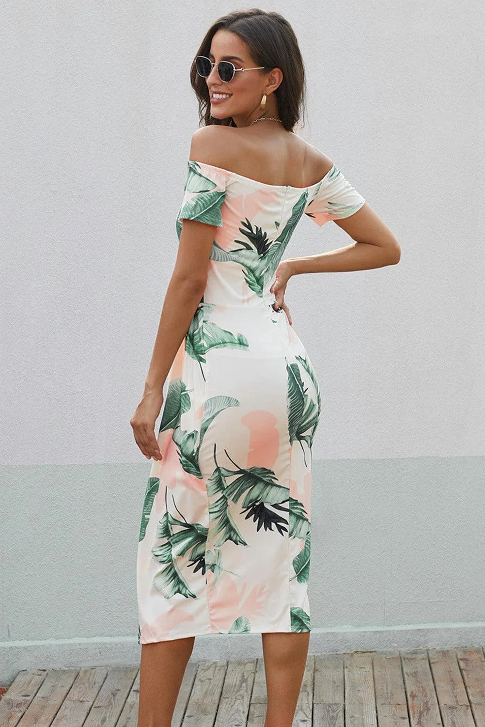 Hazel Blues® | Printed Off-Shoulder Split Dress
