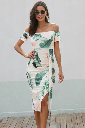 Hazel Blues® | Printed Off-Shoulder Split Dress