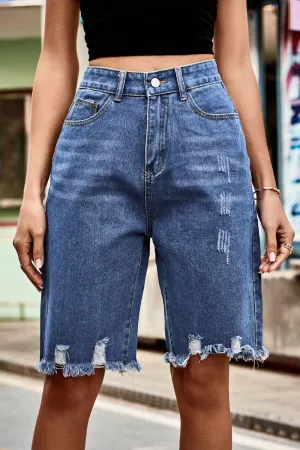 Hazel Blues® |  Raw Hem High Waist Denim Shorts with Pockets