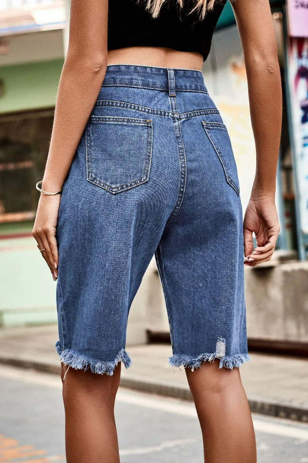 Hazel Blues® |  Raw Hem High Waist Denim Shorts with Pockets