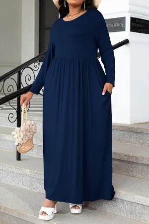 Hazel Blues® | Round Neck Long Sleeve Maxi Dress with Pockets