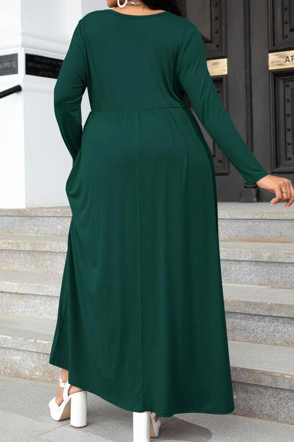 Hazel Blues® | Round Neck Long Sleeve Maxi Dress with Pockets